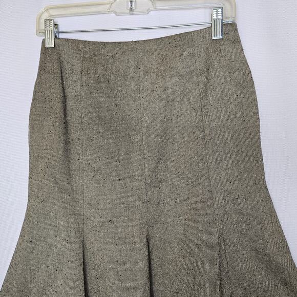 Demi-Luxe Beams Tan Wool Blend Midi Dark Academia Swing Skirt Size 38 Or Medium - Picture 6 of 7